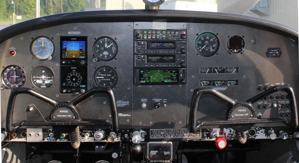 Instrument training avionics panel at M2A Aviation Academy in Pikeville NC